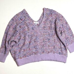 She+ Sky Lavender Multi-color V-Neck Knit Sweater Sparkle Texture One Size